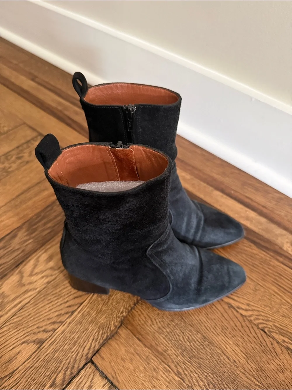 Black Suede Block Heel Ankle Boots